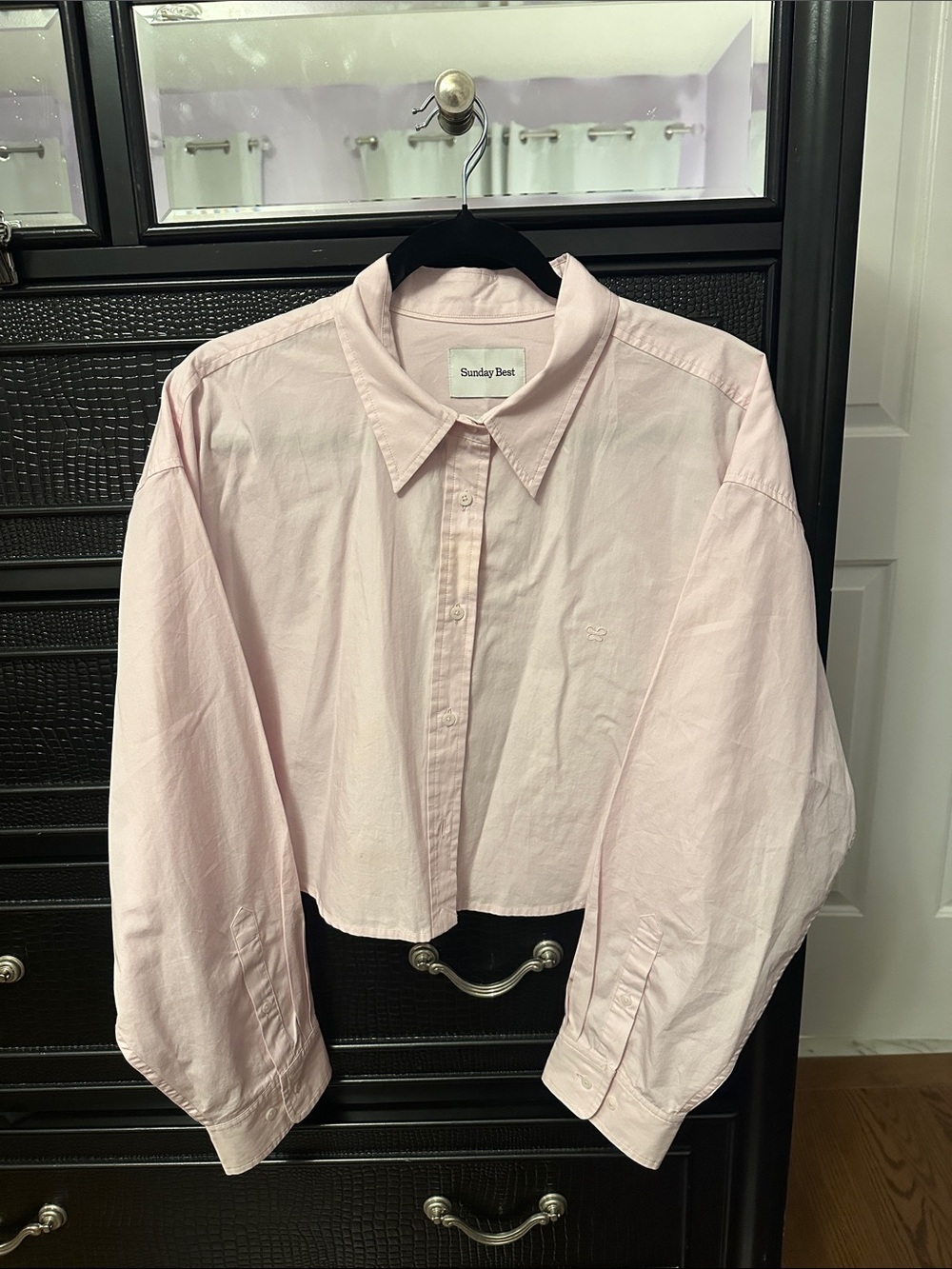 Sunday Best Light Pink Cropped Button-Down Shirt